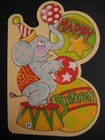 UNUSED vintage greeting card diecut Mary Engelbreit BIRTHDAY Elephant w/ Balls — photo 1