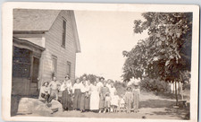c1909 Large Multi Generation Family Group at Farmhouse RPPC Postcard Rural Scene