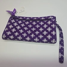 Vera Bradley Front Zip Wristlet Wallet Purple/White Floral Pattern Mini Conerto