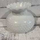 Vintage Hobnail Milk Glass Lamp Shade Ruffled Crimp Top White Replacement 6.75"