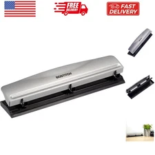 Office  3 Hole Punch, 12 Sheet Capacity, Metal, Rubber Base, Easy-Clean Tray,...