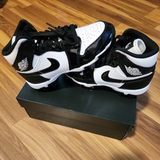 Nike Air Jordan 1 Mid Cleats size 3.5Y White Patent leather Little Big Kids NEW