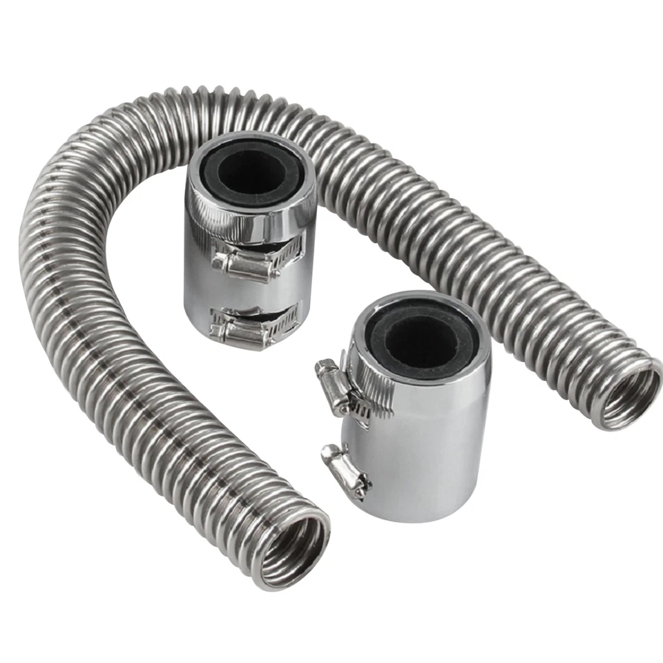 24in Polished Stainless Steel Flex Radiator Hose Kit w/ End Caps Upper & Lower - Image 2 of 4