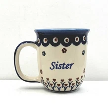 WIZA Boleslawiec Polish Pottery Sister/Siostra Mug 12oz Cup Hand Painted Floral 