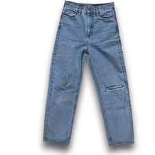 Oak  Fort Womens 26 High Waisted Distressed Denim Jeans Light Wash Straight Leg