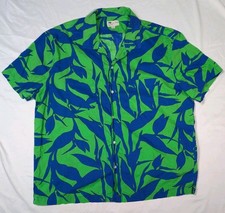 Men's J Crew Short Sleeve Slub Cotton Blue Green Hawaiian Button Shirt Sz XXL 