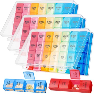 3 Pack 10.2 inch Weekly Pill Organizer 4 Times a Day Pill Organizer 4 Times a...