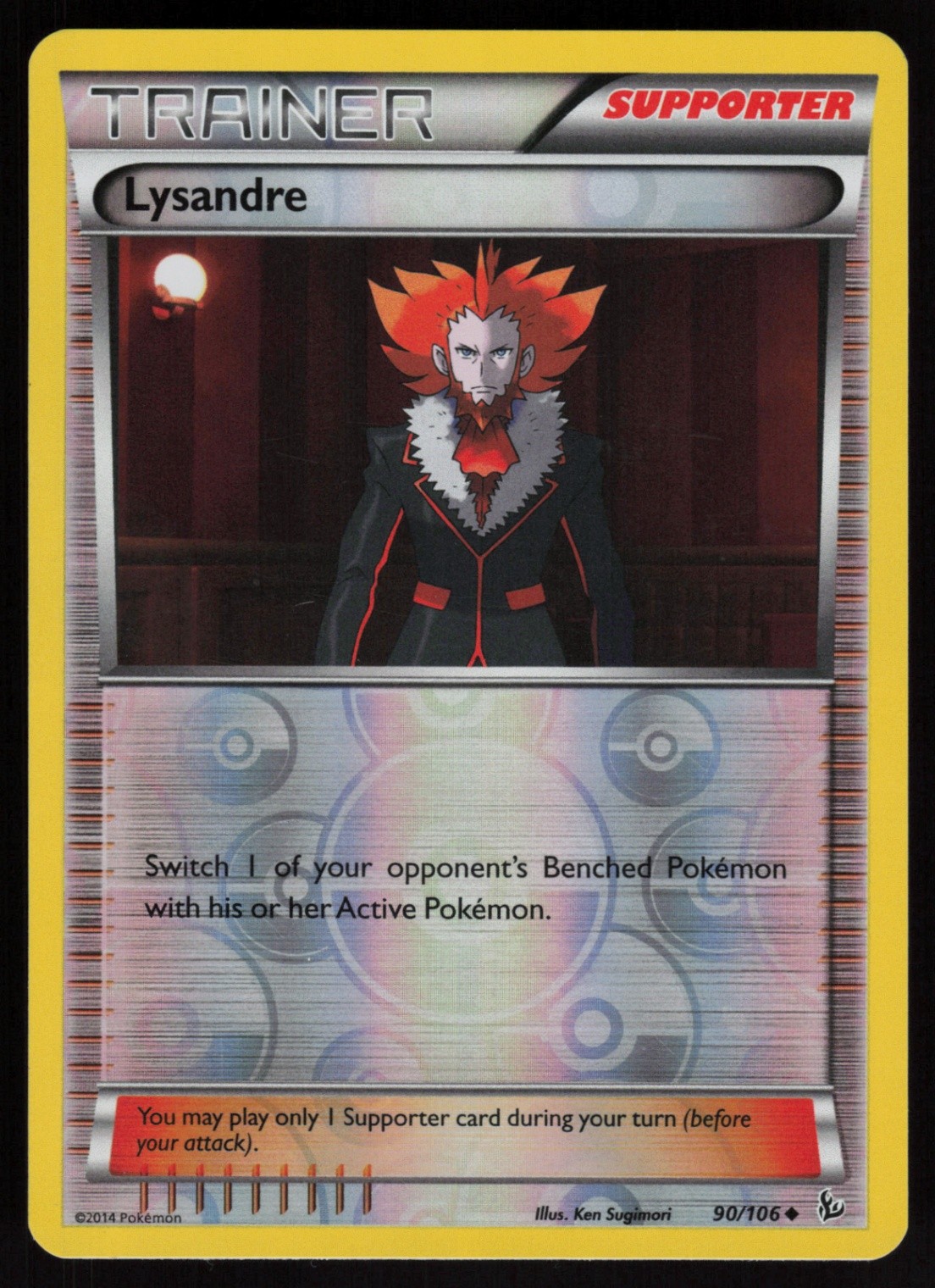 Reverse Holo Lysandre 90/106 XY - Flashfire Ken Sugimori Art Pokemon TCG Card