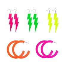 5 Pairs 80s Neon Earrings Hoop Earrings Pendant Retro Acrylic Drop Dangle Earrin