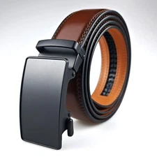 Genuine Leather Mens Ratchet Belts For Men Adjustable Automatic Buckle Casual