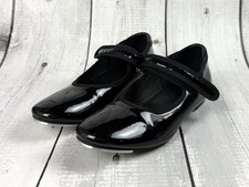Danskin Freestyle Girls Size 1 Black Patent Tap Shoes Hook Loop 0110