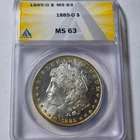 1885-O MORGAN $1 Dollar Silver Coin ~ANACS Cert MS63 BUnc ~PL Appeal ~Edge Toned