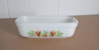 Fire King Maple Leaf 4x8 Oven Ware Refrigerator Dish White Green Brown Fall VTG