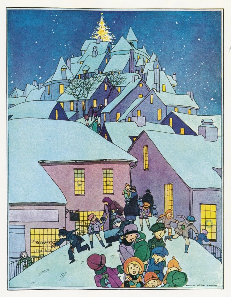 Set 4 Vintage 50+yr Old Art Print Santa Toy Stocking Christmas Holidays Caroler - image 3 of 4