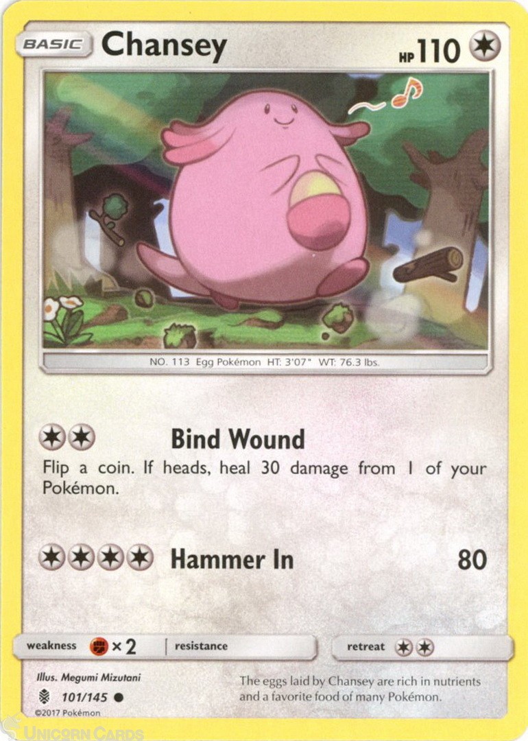 Chansey 101/145 : Common Mint/Near Mint Pokemon Card : SM02: Guardians Rising
