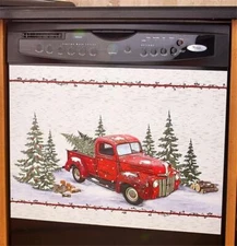 NOSTALGIC VINTAGE KITCHEN RED PICKUP TRUCK DISHWASHER MAGNET CHRISTMAS DECOR