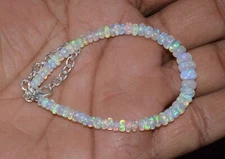 925 Sterling Silver Natural Ethiopian Opal Gemstone Beads 7"Bracelet F1728