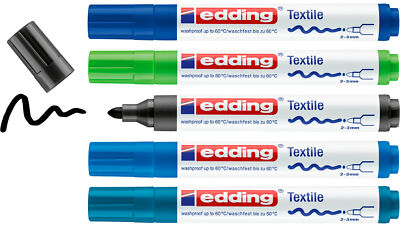 edding 4500 Textilmarker Textilfarbstift Brilliant Colours 5er-Set Wäschemarker