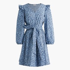 NWT J. Crew Womens Size XL Blue Lightweight Cotton Puff Sleeve Mini Dress NEW