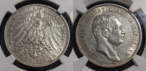 German States SAXONY-ALBERTINE 1910 E 3 Mark NGC AU55 aUNC J-135 KM# 1267 #2731