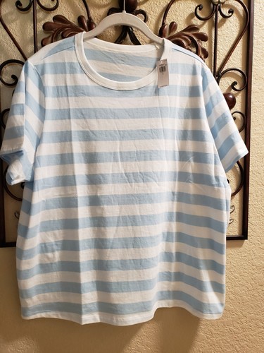 BRAND NEW: Women's OLD NAVY Size XL Blue and White Striped Short Sleeve Tee - Picture 6 of 12