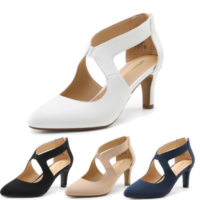 Kayarevna Women's Pointed Toe Slingback Heels - 3.9 Inch Chunky Heel, Comfortable Dress Shoes