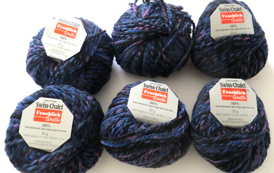 6 Balls FROEHLICH WOLLE Swiss Chalet Yarn Blue Pink Black 8688~50g 100% WOOL