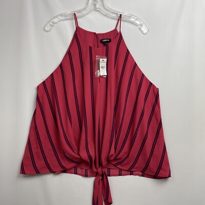 Express Tank Slip Top Womens XL Tie Waist High Neck Spaghetti Strap key hole NEW