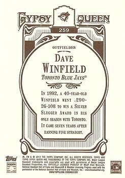 2012 Topps Gypsy Queen gerahmt Gold Dave Winfield #259 Toronto blau Jays - Bild 2 von 2