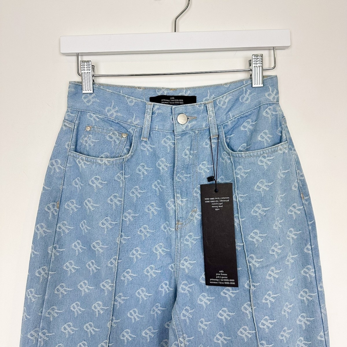 NWT Rokh Wide Leg High Waisted Monogram print Jeans Sz 2-4
