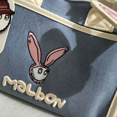 Malbon Golf Cart Bag Mini Tote Bag Blue/Pink Rabbit Embroidery Logo from Japan - Picture 7 of 9