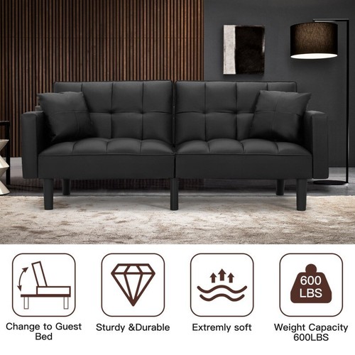 68" Two-Seater Convertible Sofa, Sleeper Sofa for Living Room, Apartment, Black - Picture 5 of 6