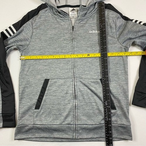 Adidas Hoodie Boy's Large Heather Gray Full Zip Activewear Sweatshirt - Picture 5 of 6
