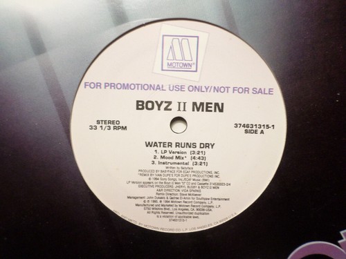 PROMO MOTOWN 12" 33 RPM RECORD/BOYZ II MEN/WATER RUNS DRY/ NR MINT 1990 VINYL