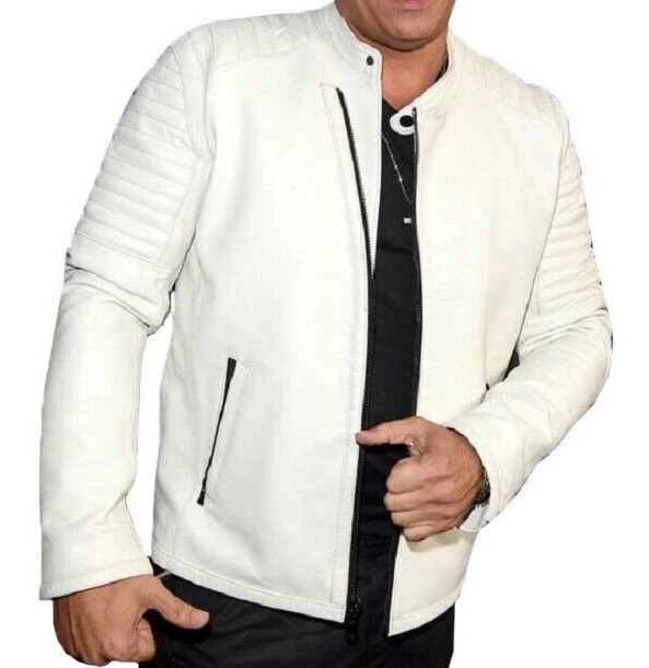 Diesel white shop leather jacket