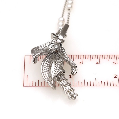 Elegant Cz und Perlen Blätter Design Halskette Und Ohrring Set - Bild 10 von 12