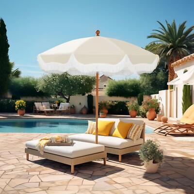7ft Beach Umbrella Outdoor Patio Umbrella w/ Tassel Tilt Sunshade UPF 50+  US