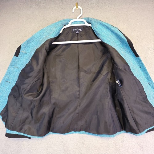 Evan Picone Blazer Womens 10 Turquoise Linen Slit Sleeve Preppy Business Formal - Picture 6 of 19