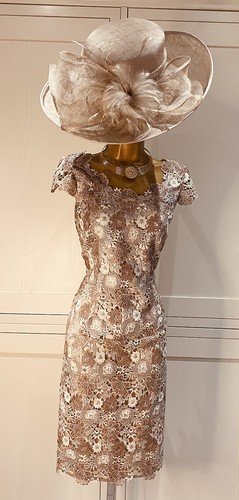 Jacques Vert Oyster Lace Overlay Dress UK 10 & Shantung Edge To Edge Jacket 12 - Picture 2 of 24