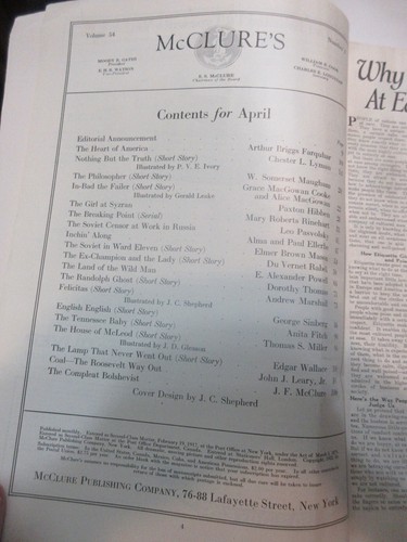 SCARCE(sample) 1922 APL MCCLURE'S MAGAZINE - SOMERSET MAUGHAN "BLACK BELT" MISS. - Picture 4 of 11