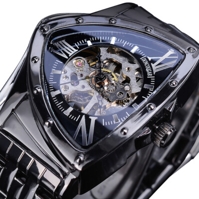 Herren Armbanduhr Luxus Edelstahl Skelett Uhr Mechanisch Handaufzug 