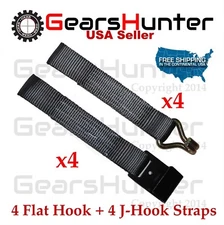 2" J-Hook + Flat Hook Ratchet Tie Down Web Cargo Tow Straps Truck (Set of 8)