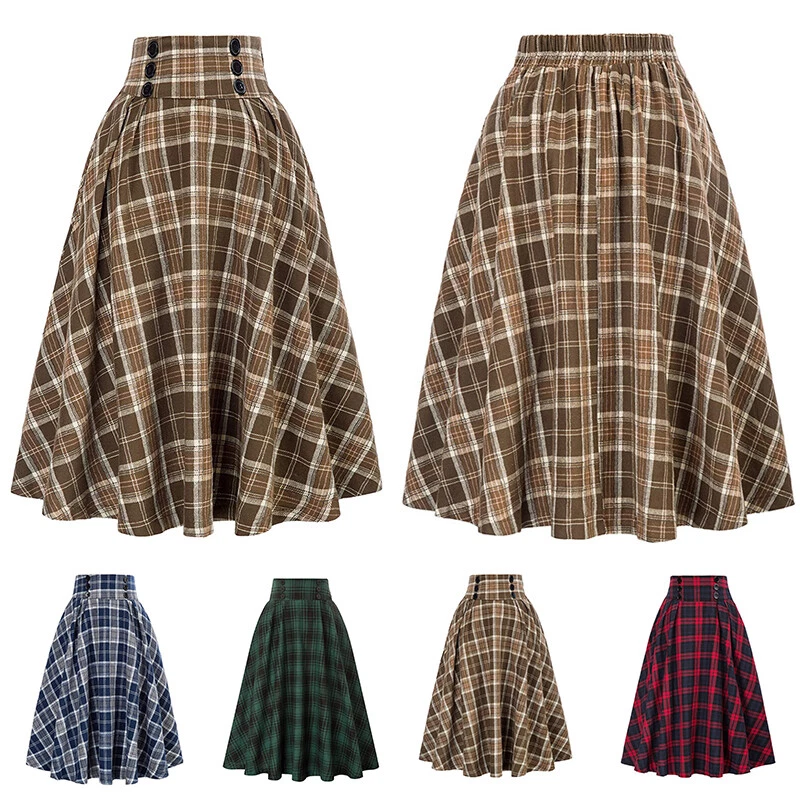 Brown plaid maxi clearance skirt
