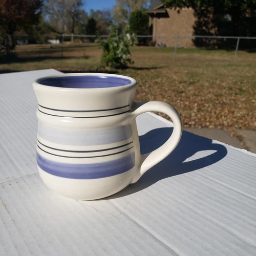 Pfaltzgraff Rio Design 12oz Ceramic Coffee Striped Mug Cup Blue Interior