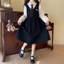 Japanese Women Sweet Preppy Style Long Sleeve Dress Student Loose Student
