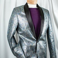 ASOS New Silver Multicolor Polyester Blend Men Formal Tuxedo Jacket Size 38 R