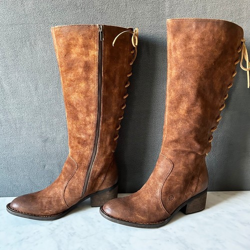 Born Azurite Rust Distressed Leather Boots-Side Zip-Back Lace Up-Women's Size 9 - Picture 2 of 13