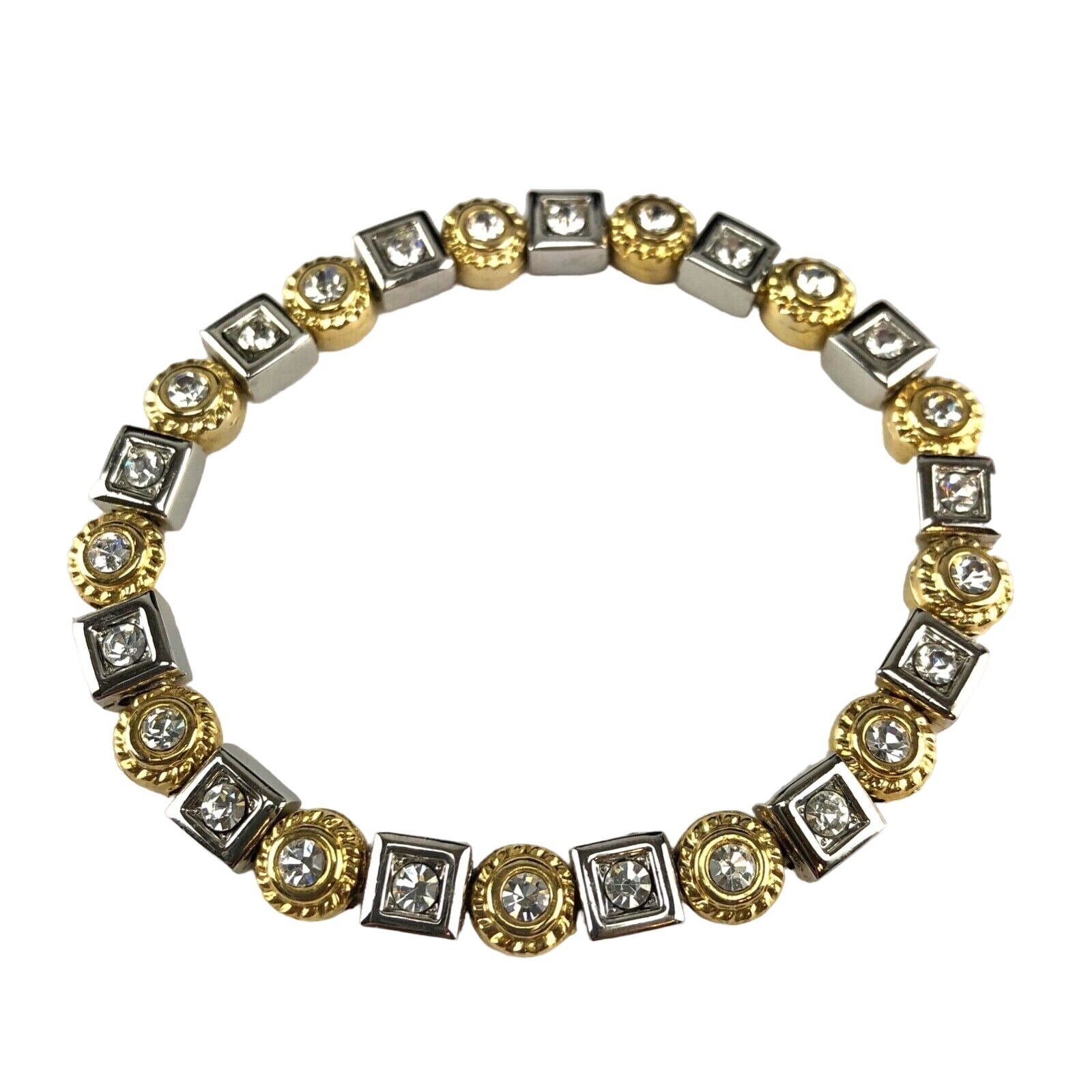Dual-Tone Elastic Crystal Bracelet with Clear Sparkling Stones-image