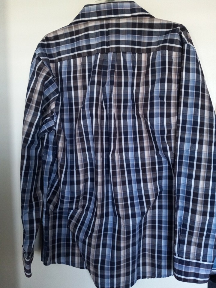 Work N Sport Men's Long Sleeve Button Up Shirt Brown Blue Plaid Size L