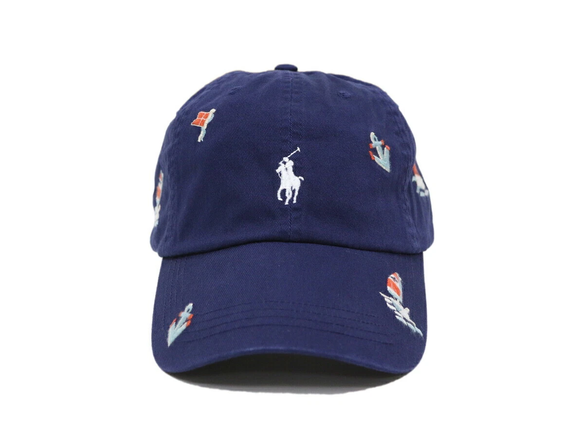 Polo Ralph Lauren Nautical Baseball Hat Cap - Navy with Boats, Anchors